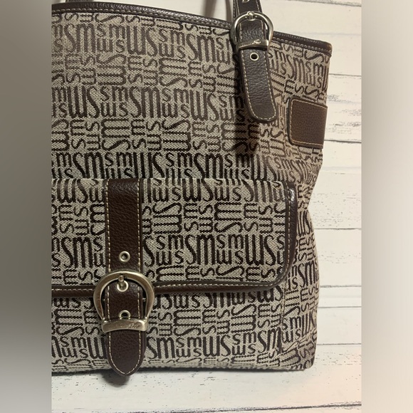 Stone Mountain Monogram Shoulder Tote Bag - Brown Faux Leather, 11.5”x11”x4” - Picture 4 of 12